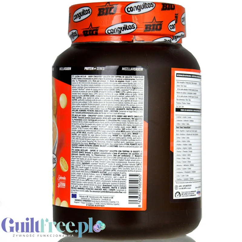 BIG® Micellar Casein, Conguitos Galleta White Chocolate 1kg - gęsta deserowa odżywka białkowa, smak ciasteczko & biała czekolada - Image 4
