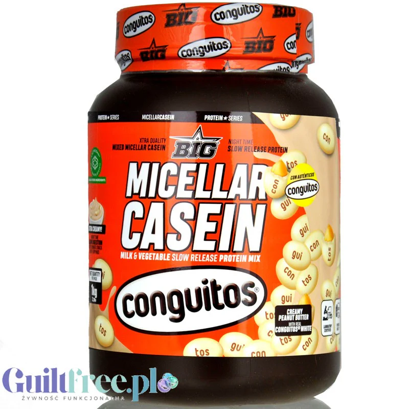 BIG® Micellar Casein, Peanut Butter & Conguitos White 1kg - gęsta odżywka białkowa do deserów, z Lacprodan MicelPure®