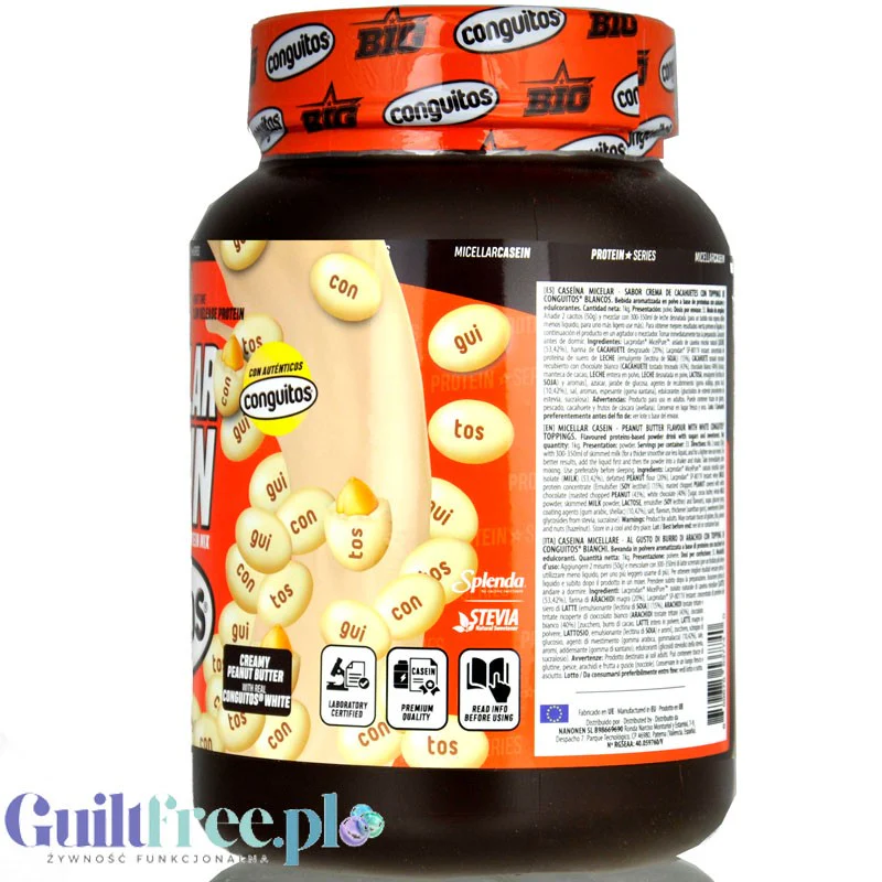BIG® Micellar Casein, Peanut Butter & Conguitos White 1kg - gęsta odżywka białkowa do deserów, z Lacprodan MicelPure® - Image 2