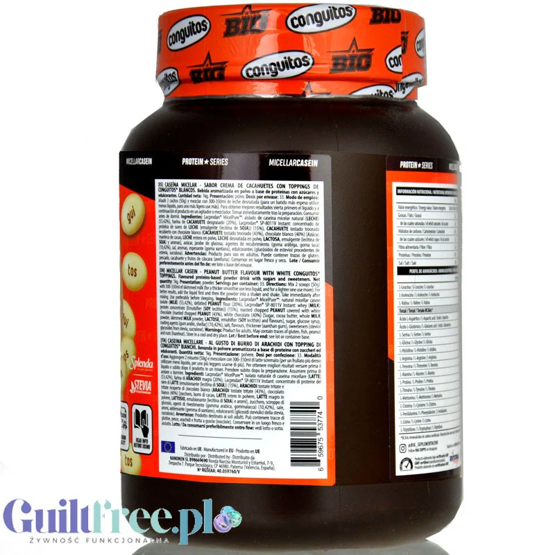 BIG® Micellar Casein, Peanut Butter & Conguitos White 1kg - gęsta odżywka białkowa do deserów, z Lacprodan MicelPure® - Image 3