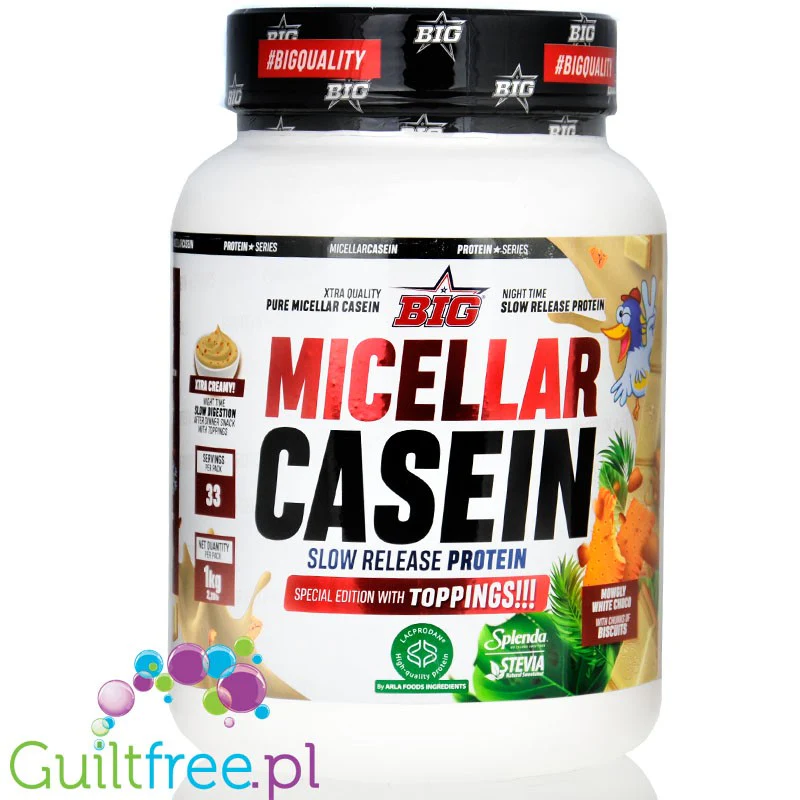 BIG® Micellar Casein, Mowgly White Chocolate 1kg - kazeina z Lacprodan MicelPure®, Biała Czekolada & Maślany Herbatnik