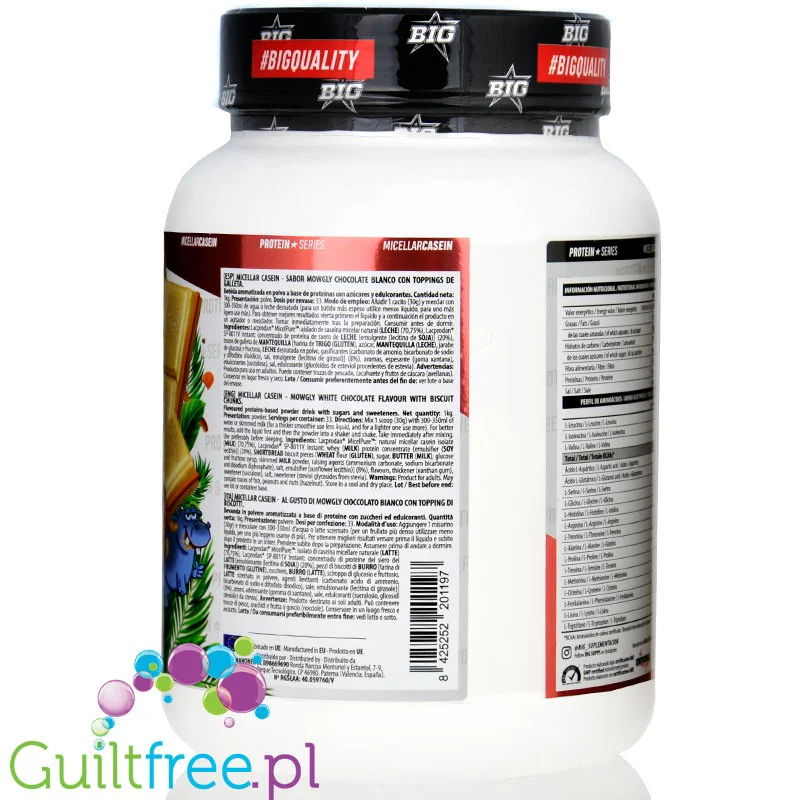 BIG® Micellar Casein, Mowgly White Chocolate 1kg - kazeina z Lacprodan MicelPure®, Biała Czekolada & Maślany Herbatnik - Image 3