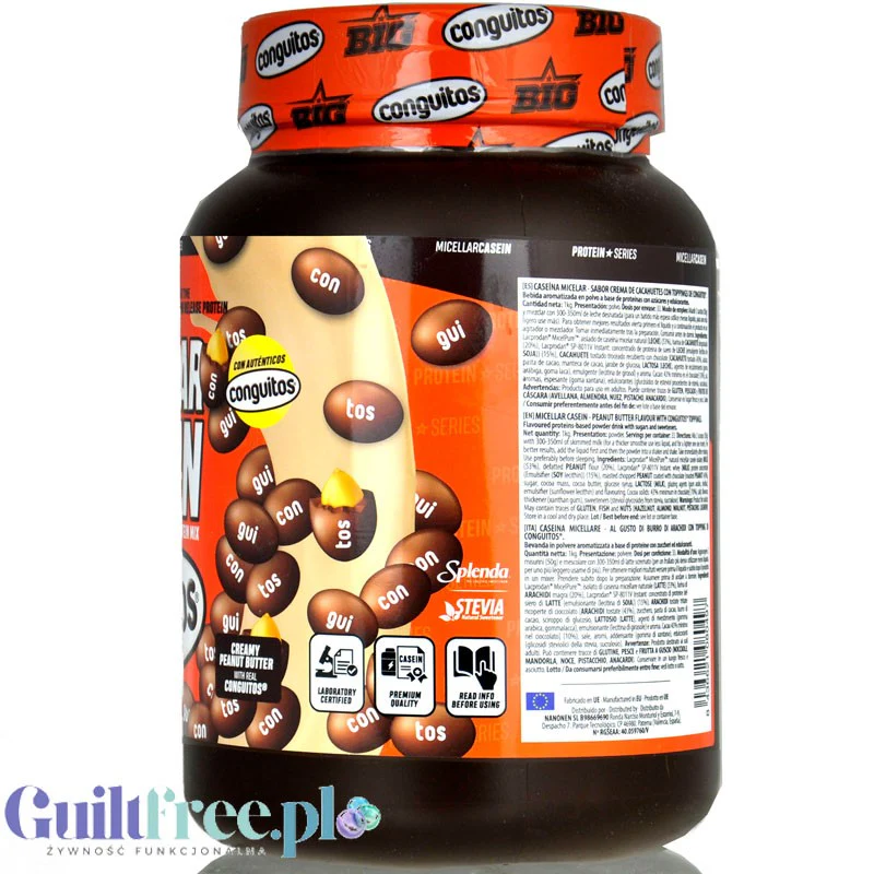 BIG® Micellar Casein, Peanut Butter & Conguitos 1kg - gęsta deserowa odżywka białkowa, smak Czekolada & Masło Orzechowe - Image 2