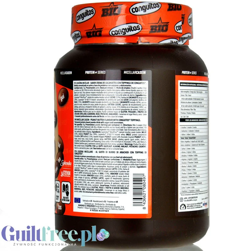 BIG® Micellar Casein, Peanut Butter & Conguitos 1kg - gęsta deserowa odżywka białkowa, smak Czekolada & Masło Orzechowe - Image 3