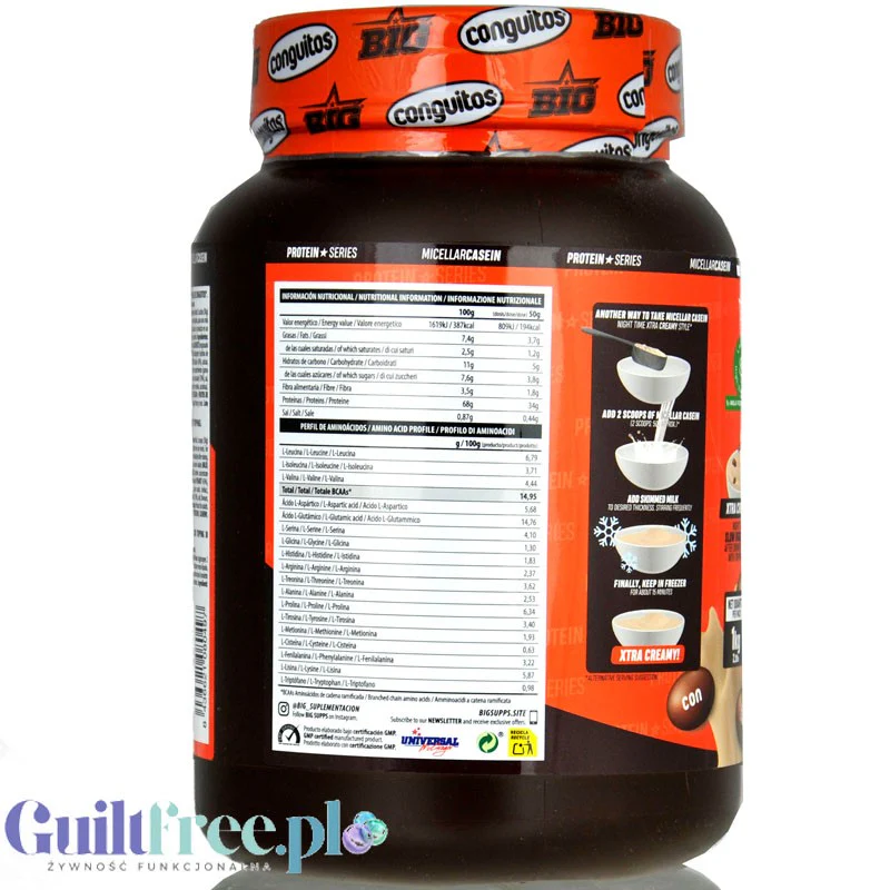 BIG® Micellar Casein, Peanut Butter & Conguitos 1kg - gęsta deserowa odżywka białkowa, smak Czekolada & Masło Orzechowe - Image 4