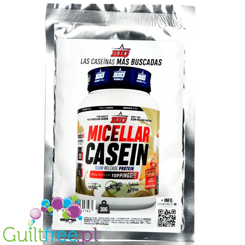 BIG® Micellar Casein, White Choc Salted Caramel Bits - kazeina, smak Biała Czekolada & Karmel,saszetka 30g