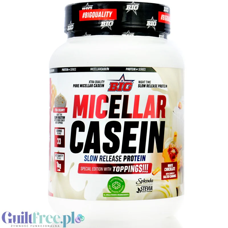 BIG® Micellar Casein, White Chocolate Salted Caramel 1kg - kazeina MicelPure, smak Biała Czekolada & Kawałki Solonego Karmelu