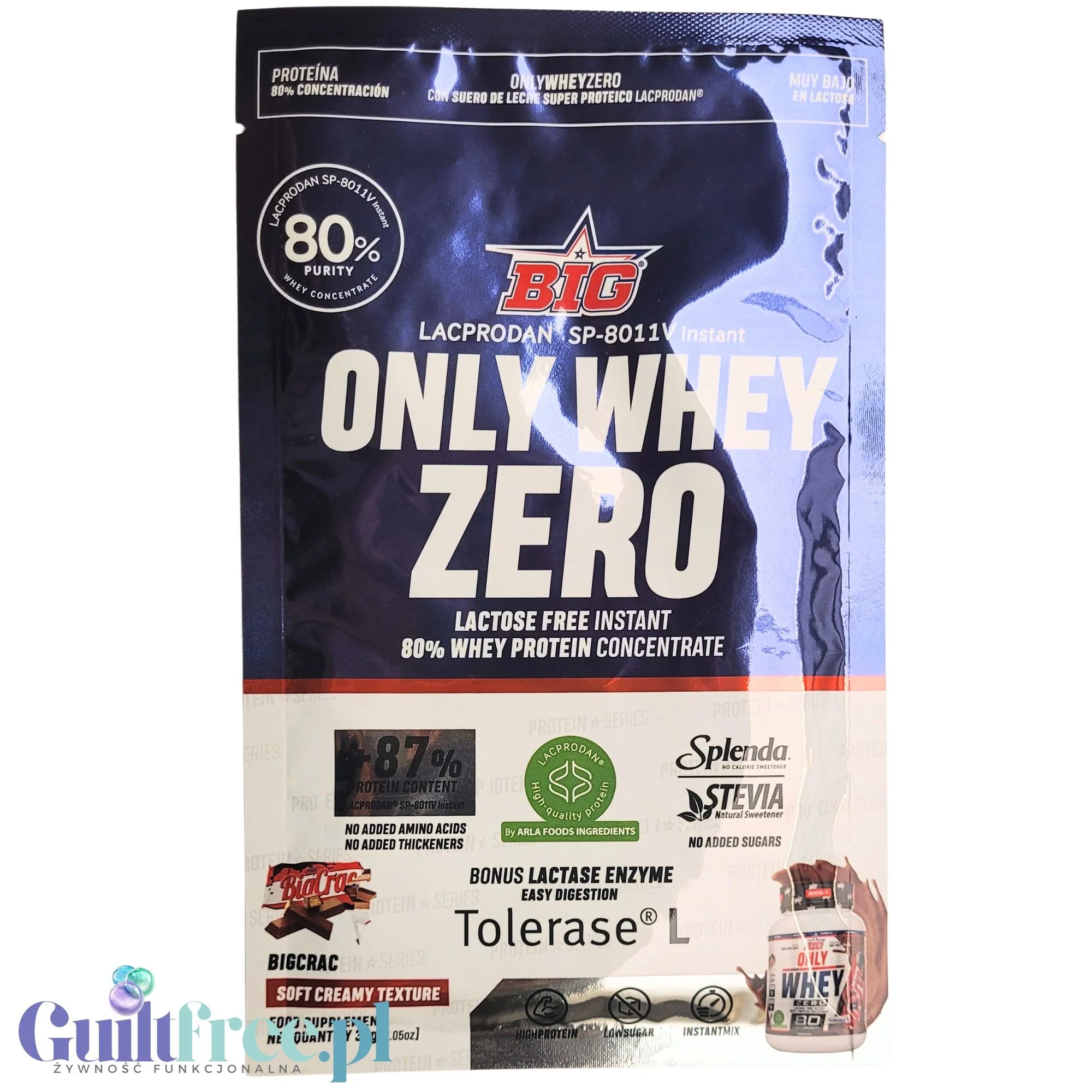 BIG® Only Whey Zero BigCrac 30g - odżywka białkowa WPC Lacprodan o smaku wafelka w czekoladzie