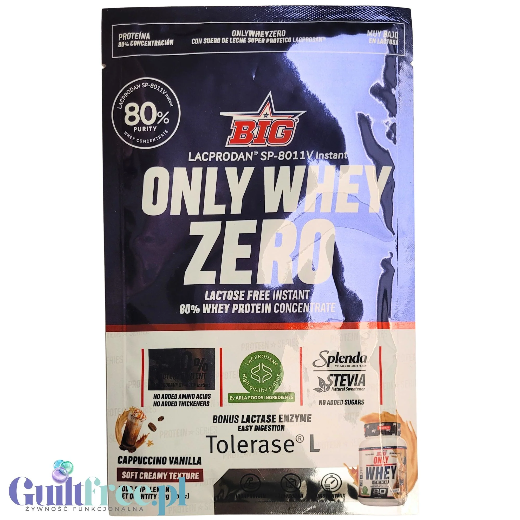 BIG® Only Whey Zero Cappuccino Vanilla 30g - kremowa odżywka białkowa WPC Lacprodan 80 ze stewią