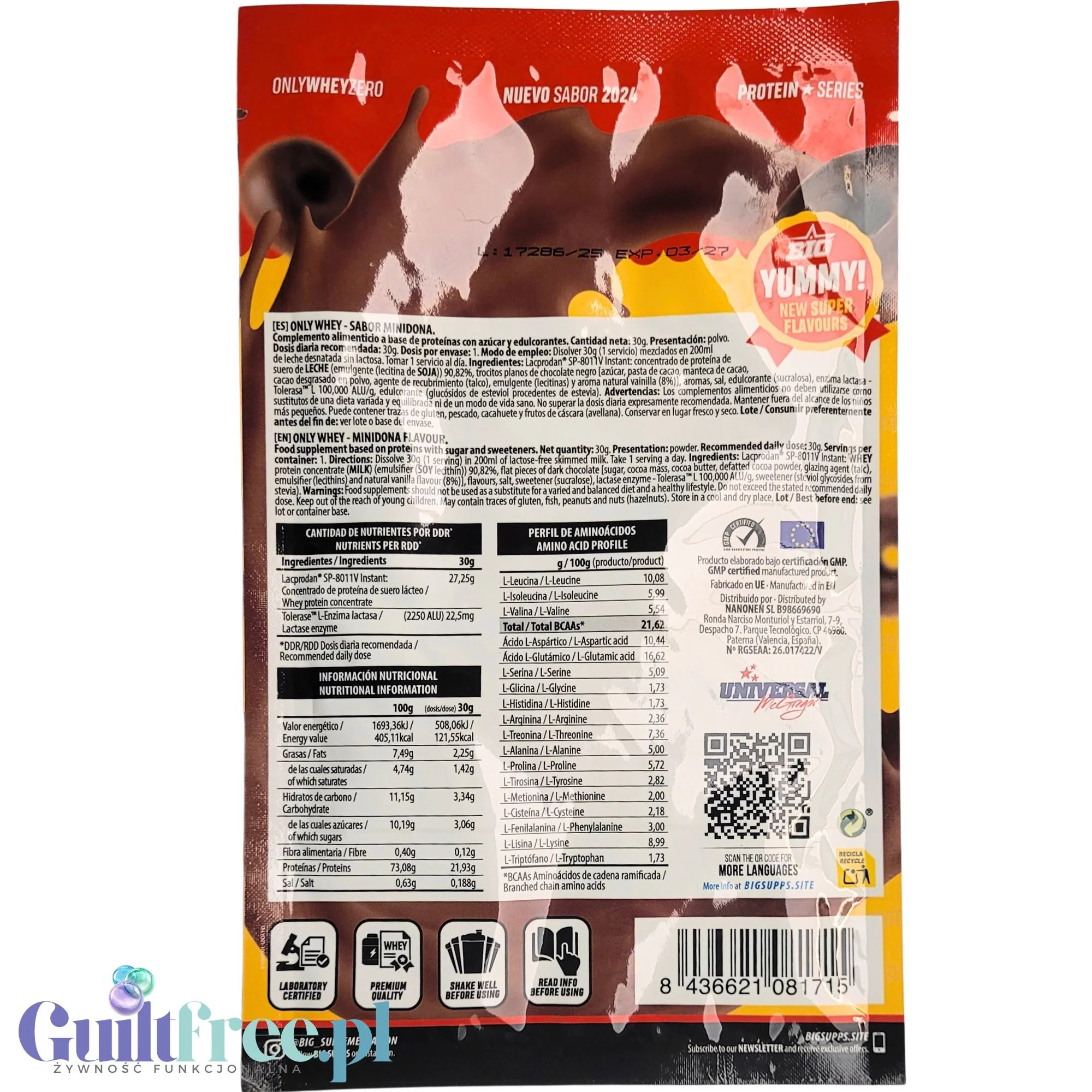 BIG® Only Whey Zero Minidona 30g - odżywka białkowa WPC Lacprodan o smaku dunutów z czekoladą - Image 2