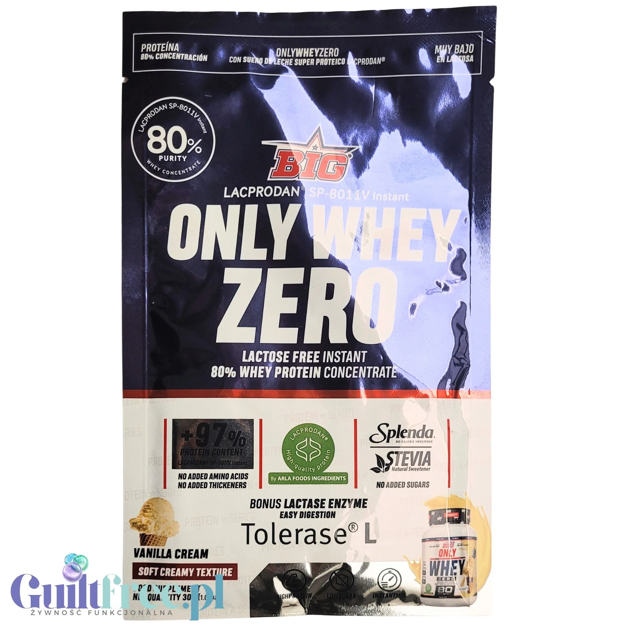 BIG® Only Whey Zero Vanilla Cream 30g - kremowa odżywka białkowa WPC Lacprodan 80 ze stewią
