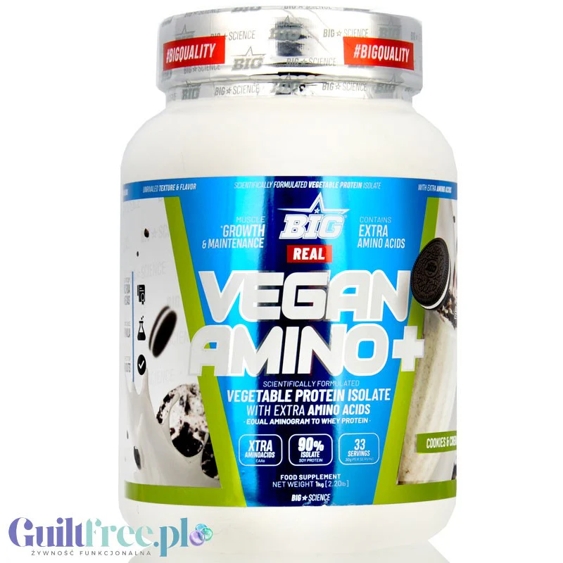 BIG® Vegan Amino+, Cookies & Cream 1kg - wegańska odżywka białkowa o smaku Ciasteczka z Kremem