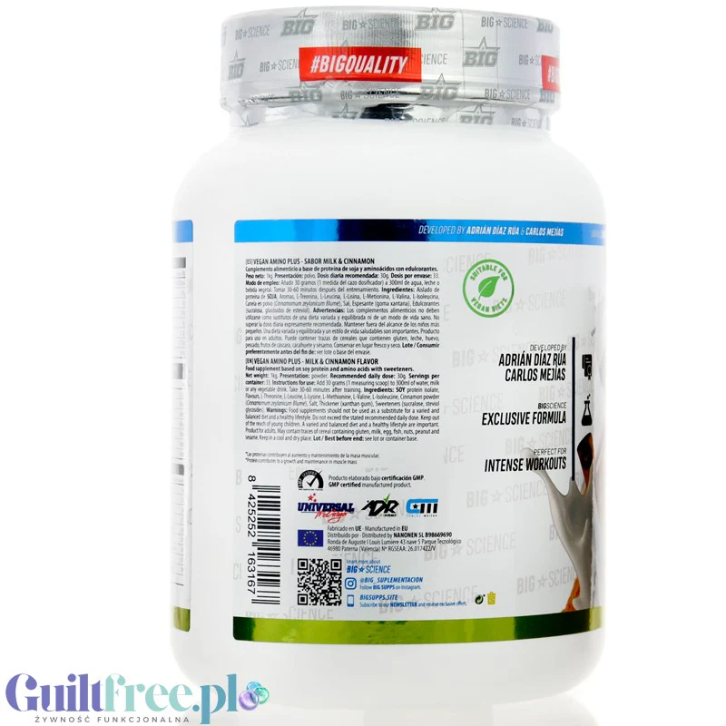 BIG® Vegan Amino+, Milk & Cinnamon 1kg - wegańska odżywka białkowa o smaku mleka z cynamonem - Image 3