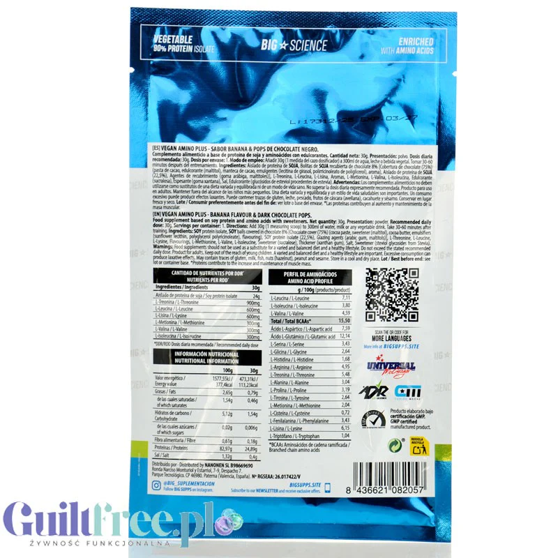 BIG® Vegan Amino+, Milk & Cinnamon 30g saszetka - wegańska odżywka białkowa o smaku mleka z cynamonem - Image 2