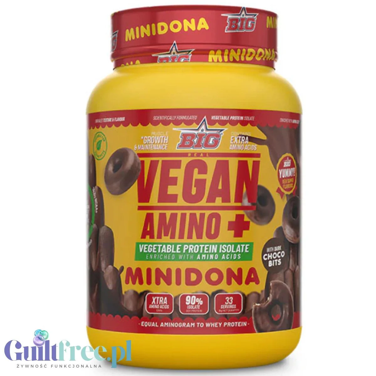 BIG® Vegan Amino+, Minidona Choco Bites 1kg - wegańska odżywka białkowa o smaku donutów z czekoladą