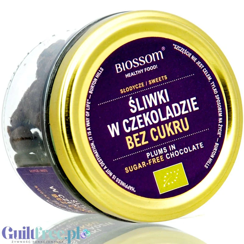 Biossom Śliwki w wegańskie organicznej czekoladzie bez cukru z erytrytolem 125g