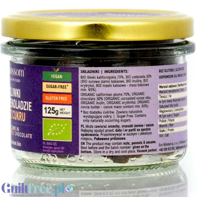 Biossom Śliwki w wegańskie organicznej czekoladzie bez cukru z erytrytolem 125g - Image 4