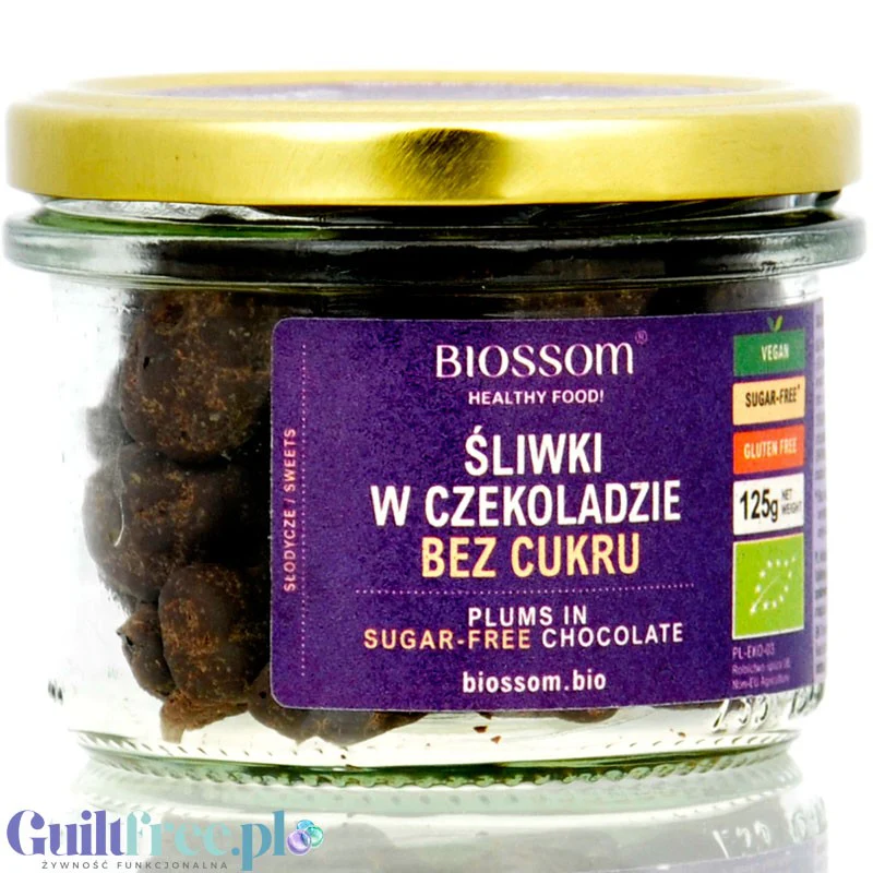 Biossom Śliwki w wegańskie organicznej czekoladzie bez cukru z erytrytolem 125g - Image 5