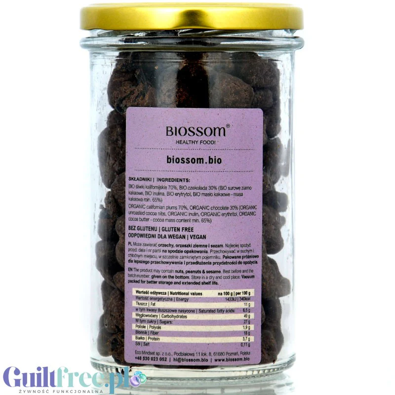 Biossom Śliwki w wegańskie organicznej czekoladzie bez cukru z erytrytolem 300g - Image 2