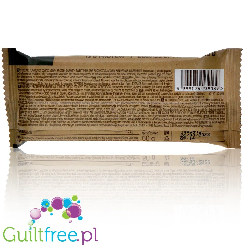 Biotech Vegan Bar Chocolate - wegański bezglutenowy baton białkowy bez cukru i oleju palmowego - Image 2