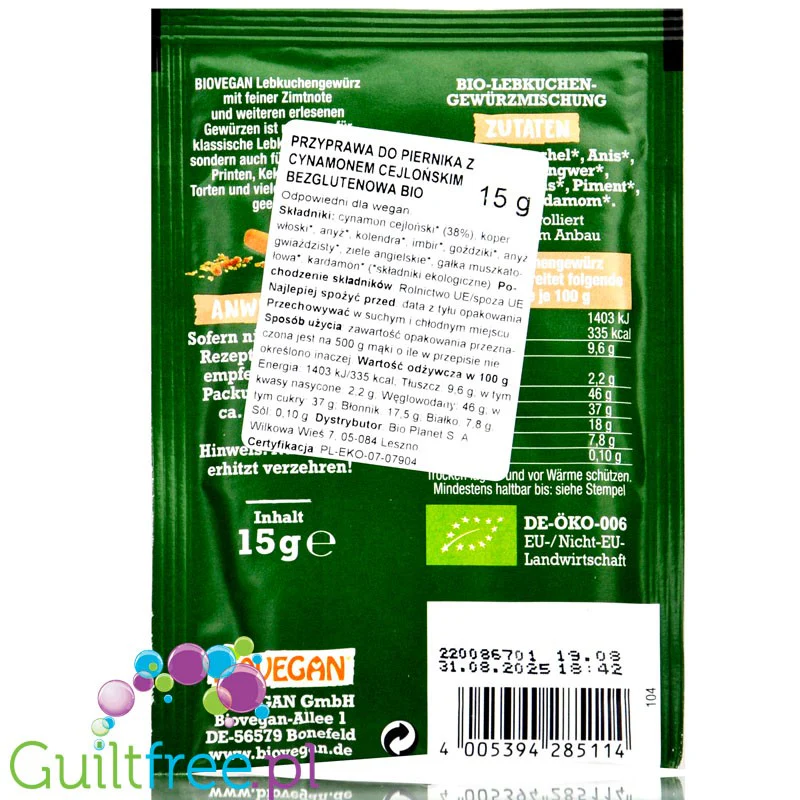 Biovegan Lebkuchen Gewürz - bezglutenowa BIO przyprawa do piernika bez cukru - Image 2