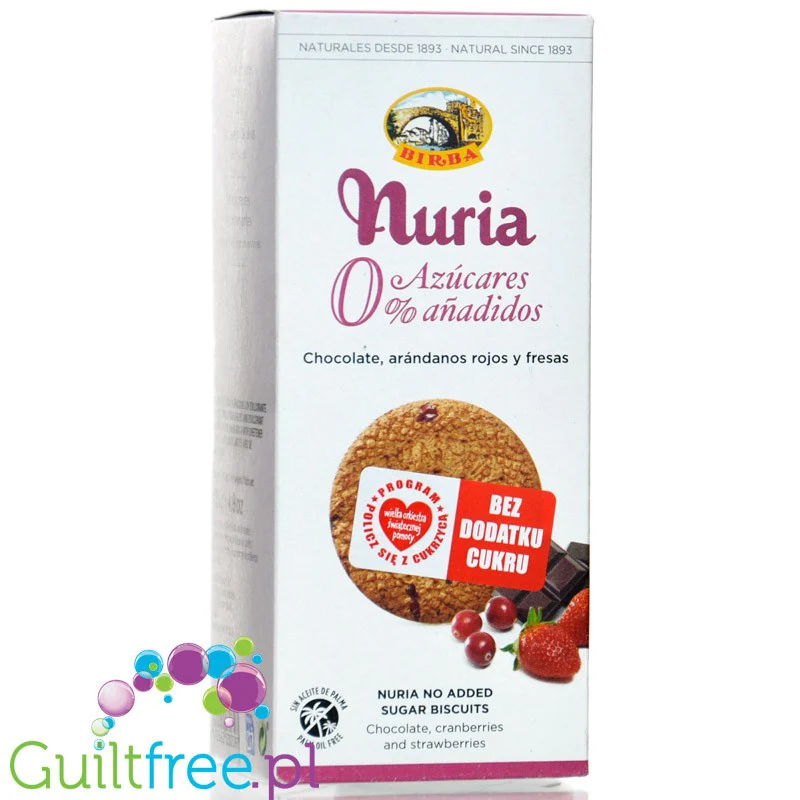 Birba Nuria Biscuit Chocolate, Cranberries & Strawberries - ciastka z czekoladą, żurawiną i truskawką bez dodatku cukru