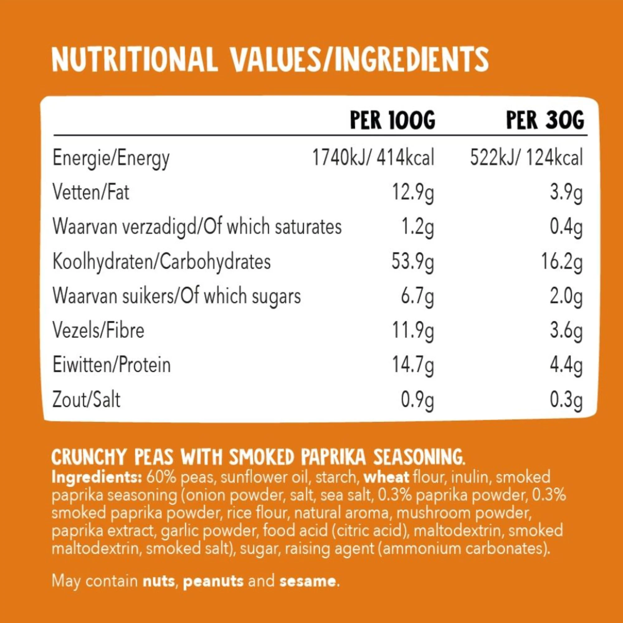 Bites We Love Crunchy Peas Smoked Paprika 100g - chrupiący groszek z wędzoną papryką wegańska przekąska z białkiem i błonnikiem - Image 3