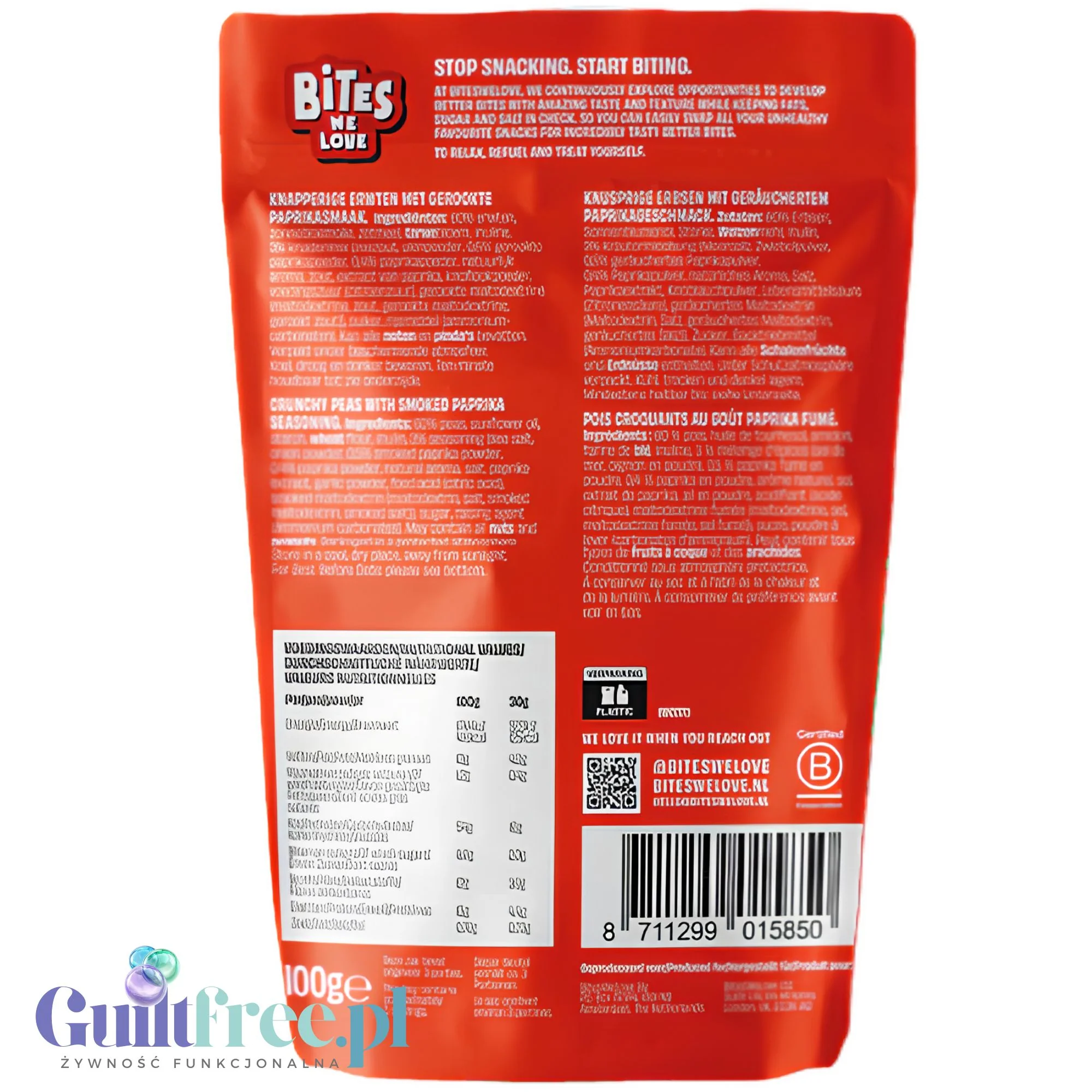Bites We Love Crunchy Peas Smoked Paprika 100g - chrupiący groszek z wędzoną papryką wegańska przekąska z białkiem i błonnikiem - Image 4