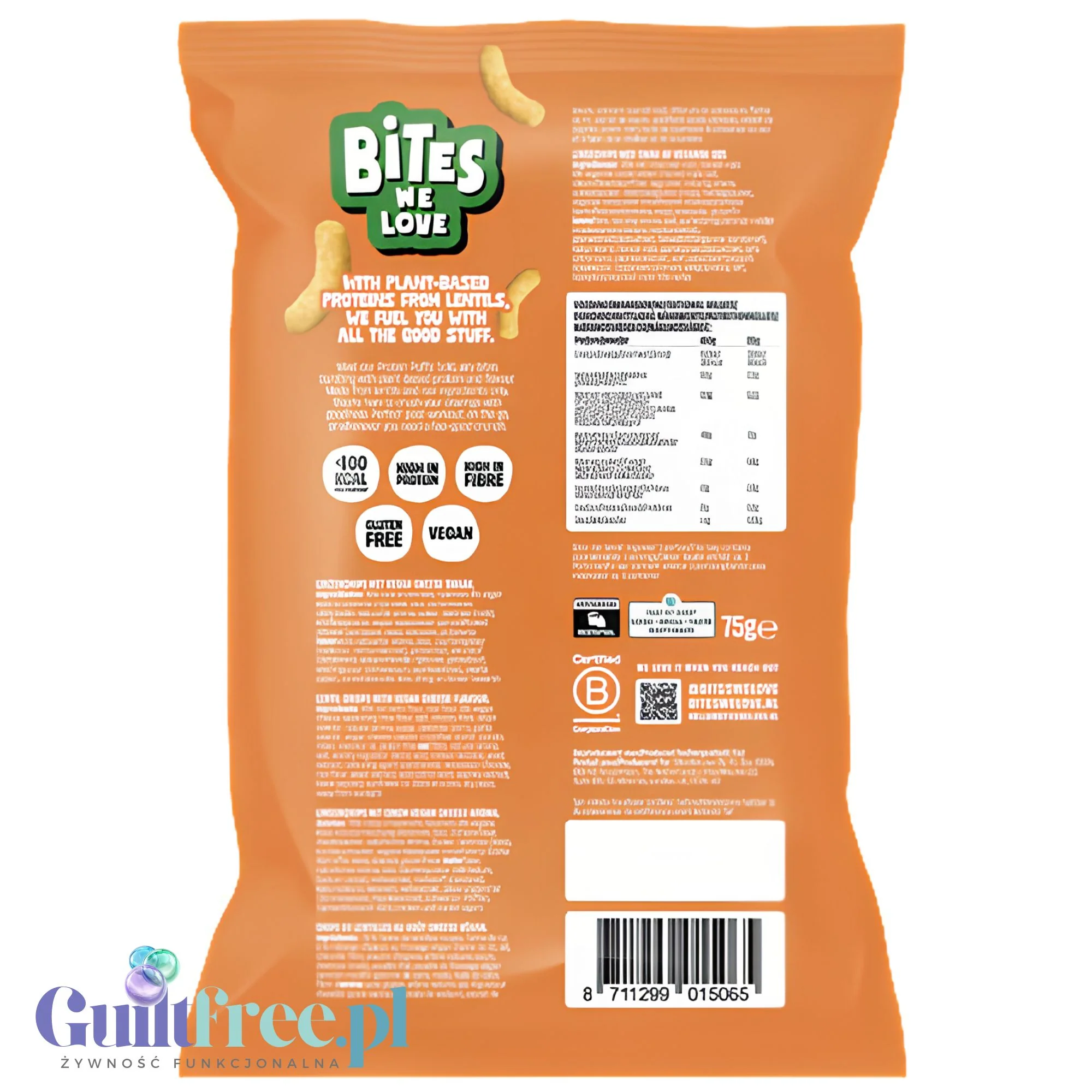 Bites We Love Protein Puffs Cheese - wegańskiechrupki z soczewicy o smaku serowym 21g białka - Image 3