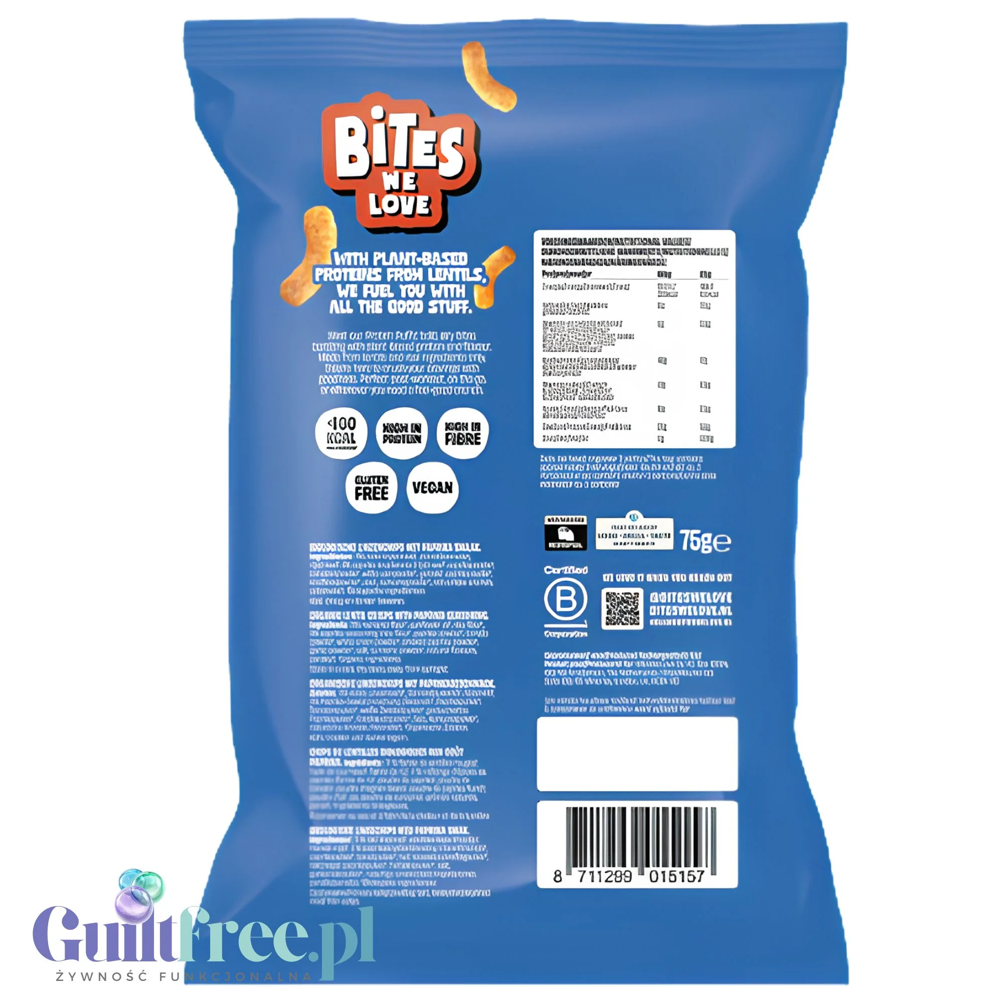 Bites We Love Protein Puffs Paprika - wegańskie organiczne chrupki z soczewicy o smaku paprykowym 20g białka - Image 3