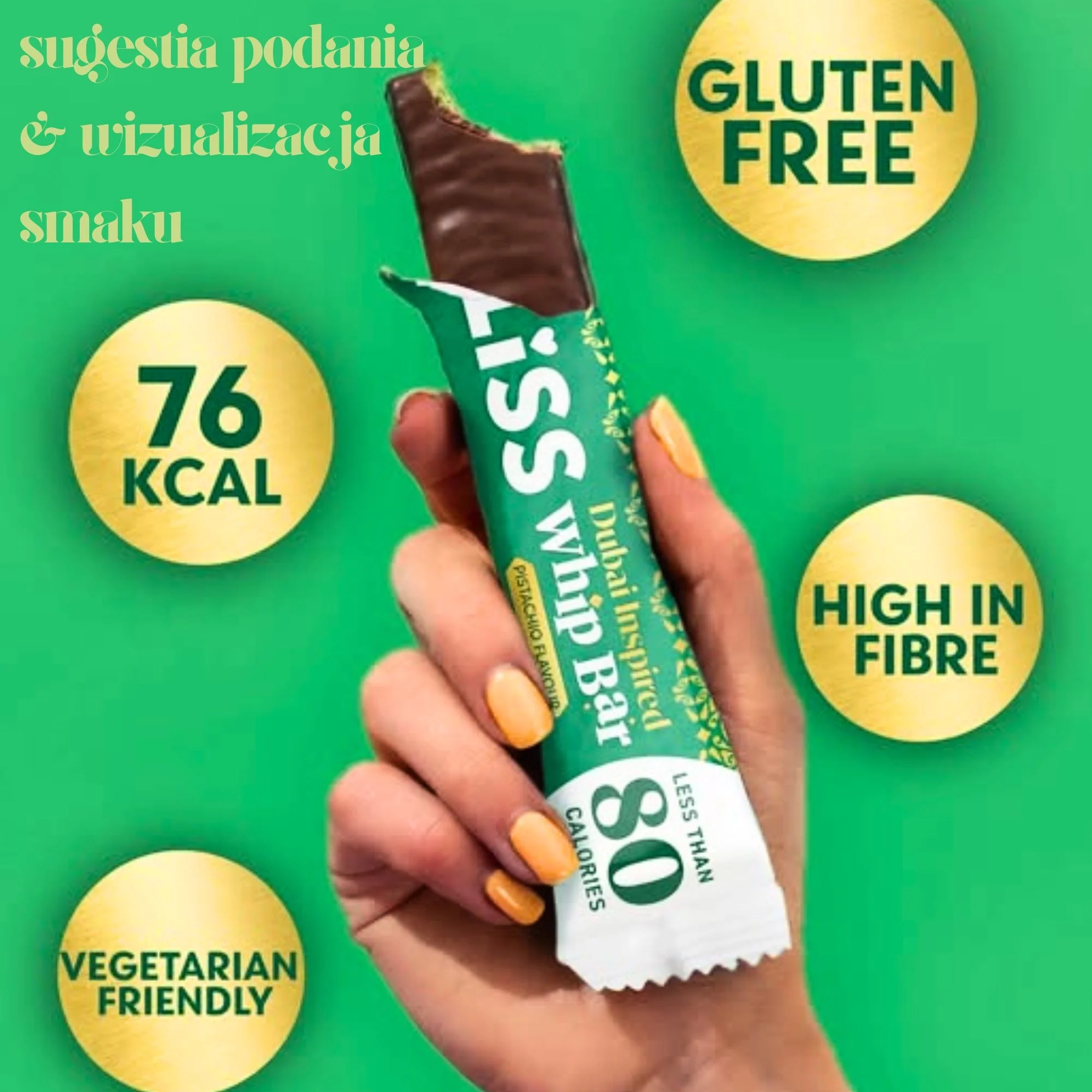 Bliss Dubai Whip Bar Pistachio Flavour - batonik nugatowy o smaku pistacjowym, 76kcal, - Image 3