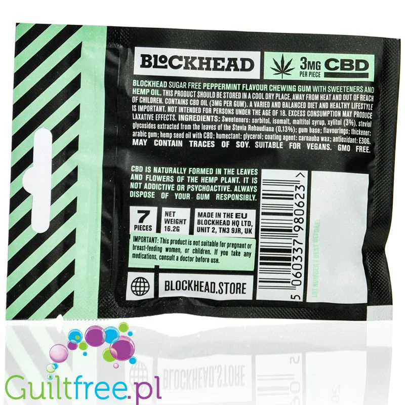 Blockhead CBD 3mg Hemp Oil Peppermint Gum - miętowa guma do żucia bez cukru z ekstraktem oleju konopi - Image 2