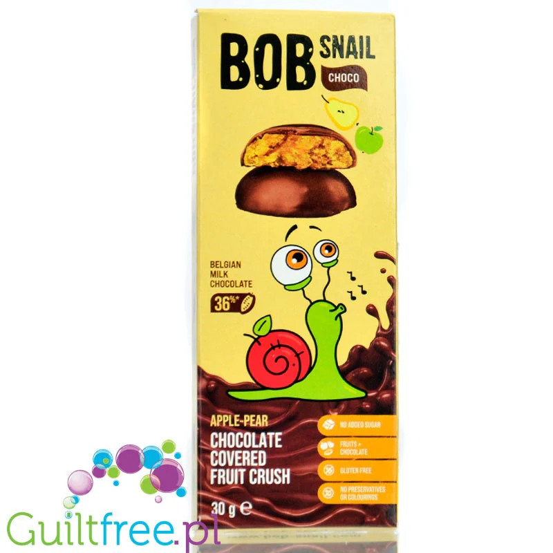 Bob Snail Choco Apple Pear Fruit Crush - przekąska jabłkowo gruszkowa w mlecznej belgijskiej czekoladzie ze stewią