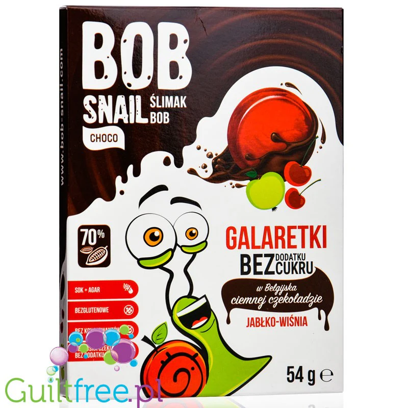 Bob Snail Choco Jabłko & Wiśnia 54g - galaretki bez dodatku cukru w ciemnej czekoladzie ze stewią