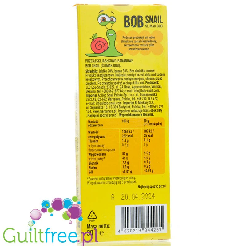 Bob Snail Jabłko & Banan 30g - przekąska z owoców bez dodatku cukru Bob Snail - Image 2
