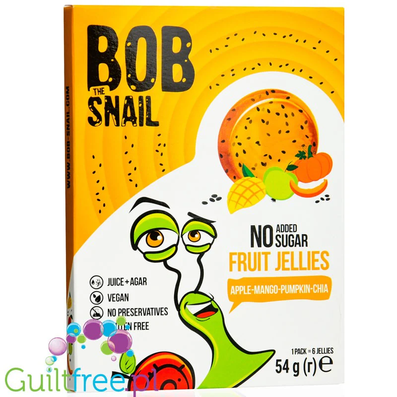 Bob Snail Jelly Jabłko, Mango, Dynia, Chia 54g - wegańska galaretka z owoców bez dodatku cukru