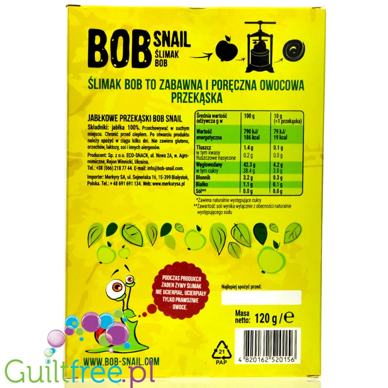 Bob Snail Przekąska jabłkowa z owoców bez dodatku cukru Bob Snail, 60g - Image 2