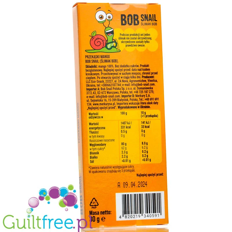 Bob Snail Przekąska mango bez dodatku cukru Bob Snail, 30g - Image 2