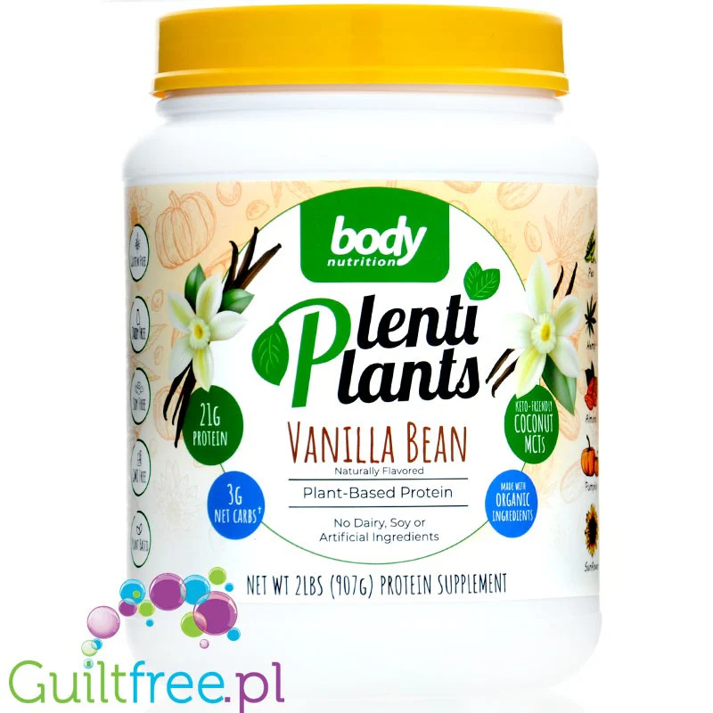 Body Nutrition Plenti Plants Vanilla Bean - organiczna keto wegańska odżywka proteinowa z MCT bez soi i glutenu