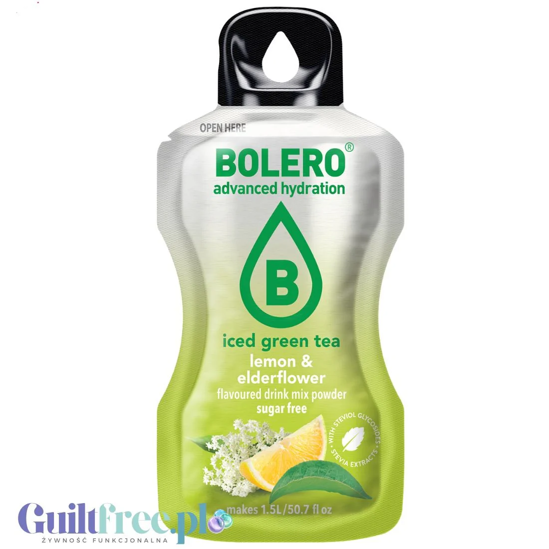 Bolero Drink Iced Green Tea Lemon & Elderflower - napój instant w saszetce, Mrożona Zielona Herbata Cytryna i Kwiat Czarnego Bzu