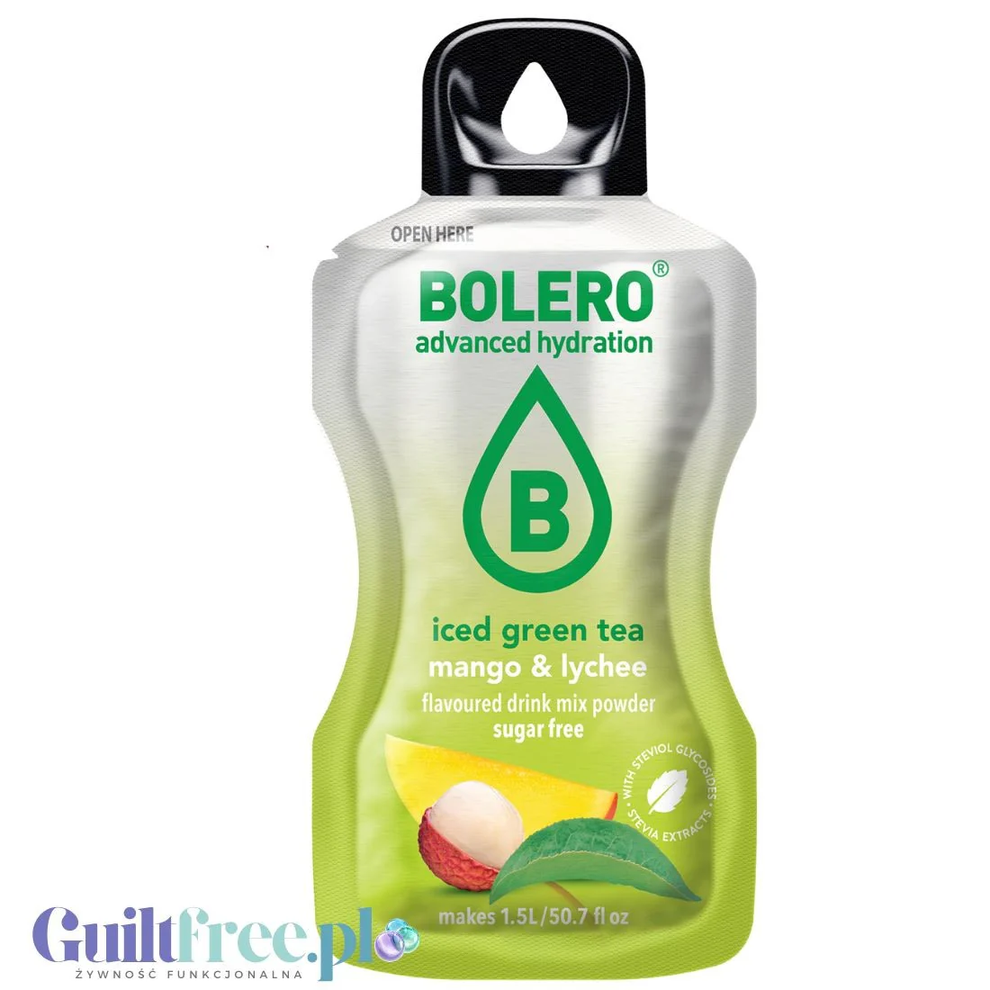 Bolero Drink Iced Green Tea Mango & Lychee 8g - napój instant w saszetce, ze stewią, Mrożona Zielona Herbata z Mango i Liczi