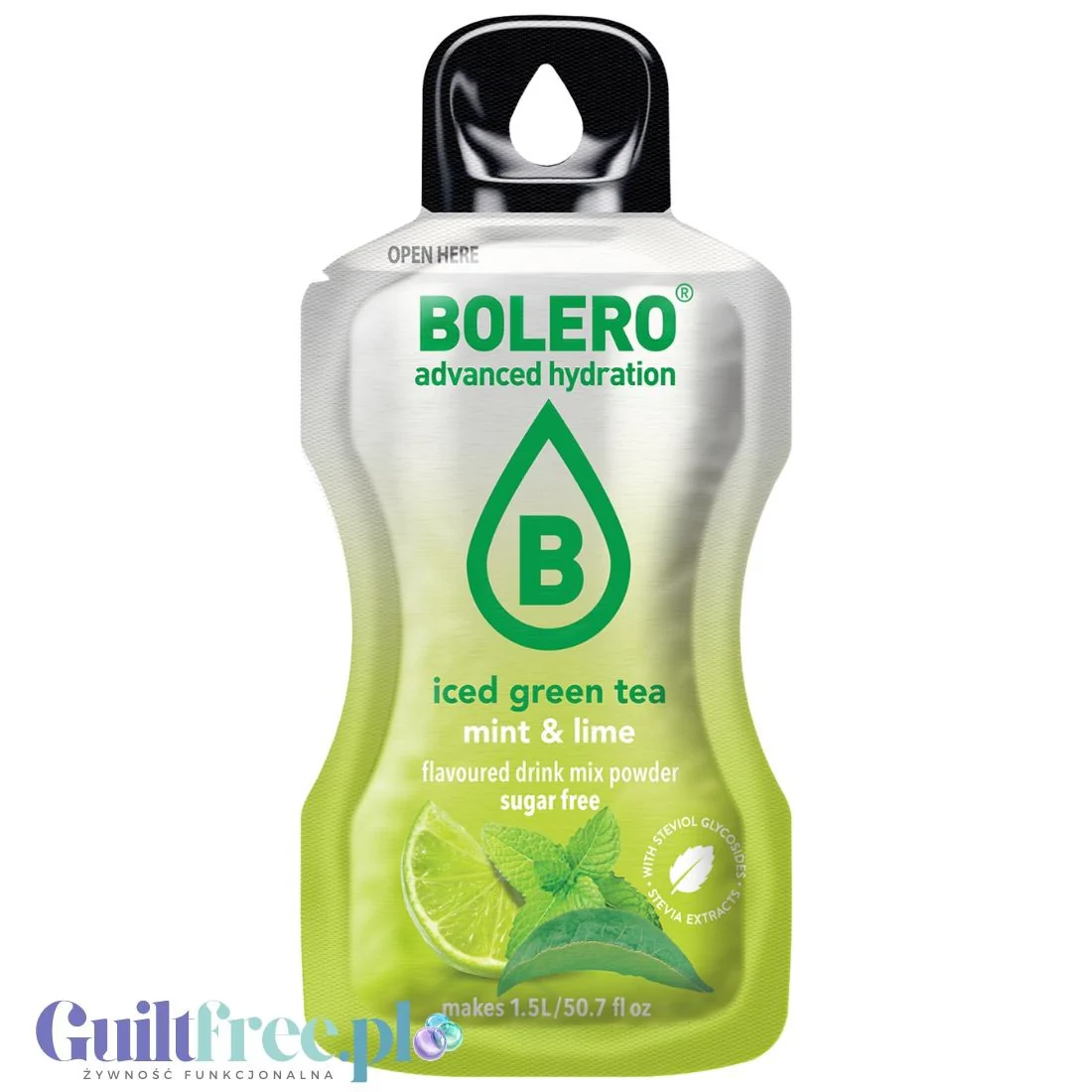 Bolero Drink Iced Green Tea Mint & Lime 8g - napój instant w saszetce, ze stewią, Mrożona Zielona Herbata Mięta z Limonką