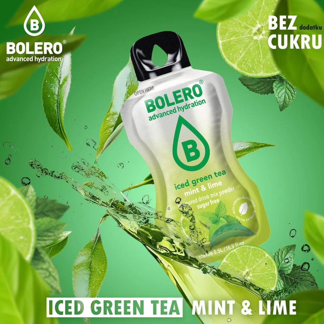 Bolero Drink Iced Green Tea Mint & Lime 8g - napój instant w saszetce, ze stewią, Mrożona Zielona Herbata Mięta z Limonką - Image 2