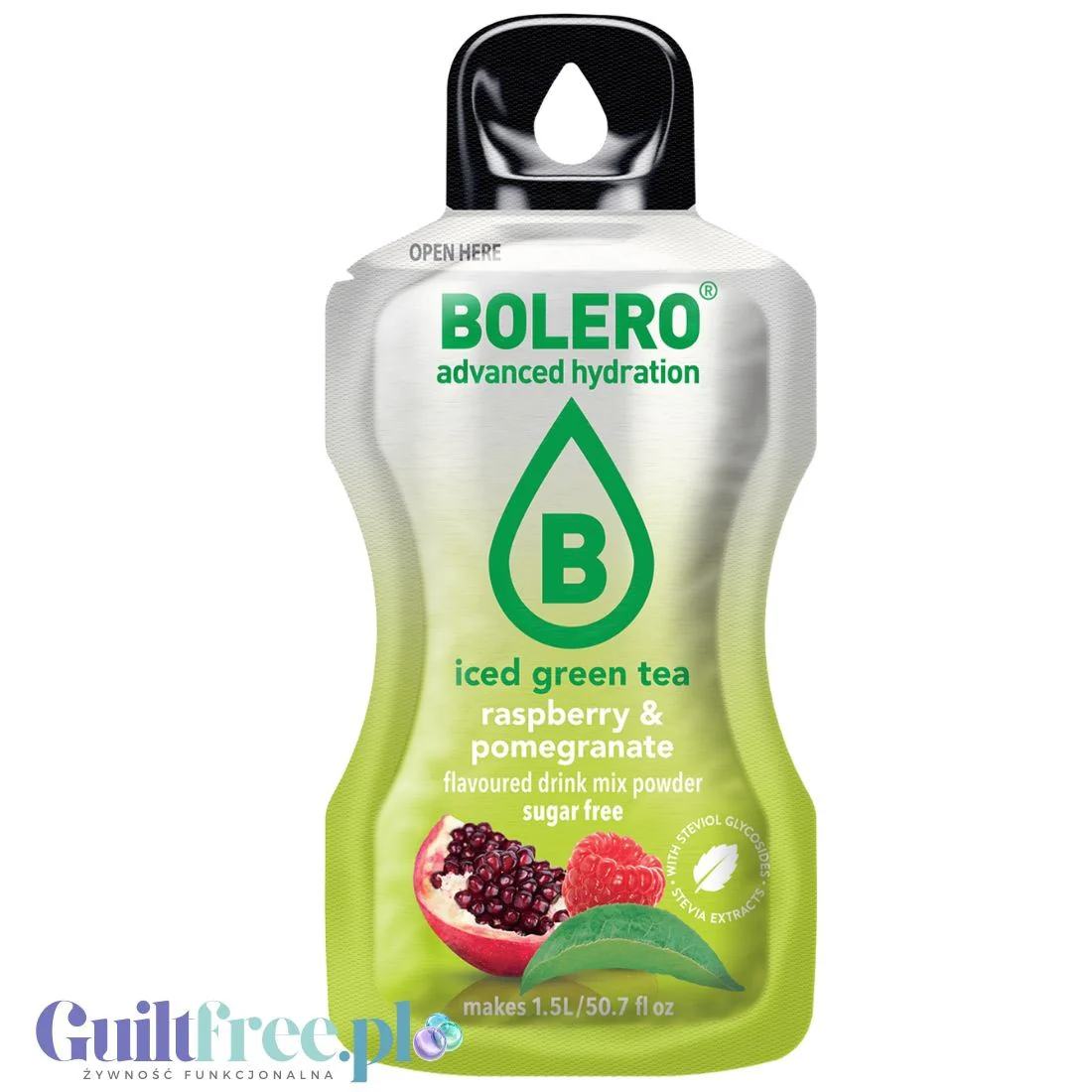 Bolero Drink Iced Green Tea Raspberry & Pomegranate 8g - napój instant w saszetce, Mrożona Zielona Herbata Malina i Granat