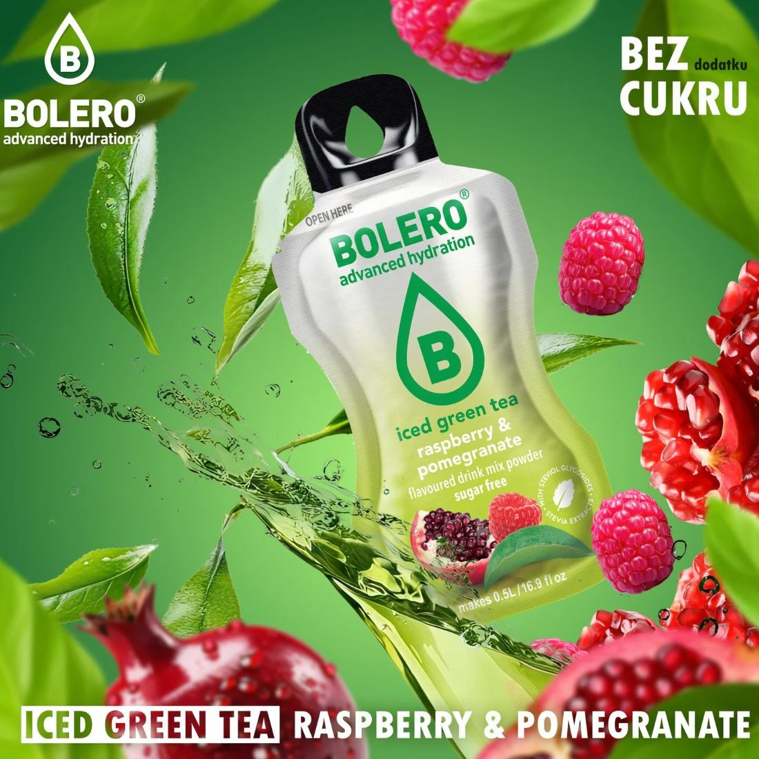 Bolero Drink Iced Green Tea Raspberry & Pomegranate 8g - napój instant w saszetce, Mrożona Zielona Herbata Malina i Granat - Image 2