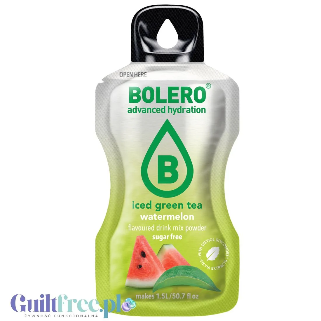 Bolero Drink Iced Green Tea Watermelon 8g - napój instant w saszetce, ze stewią, Mrożona Zielona Herbata z Arbuzem