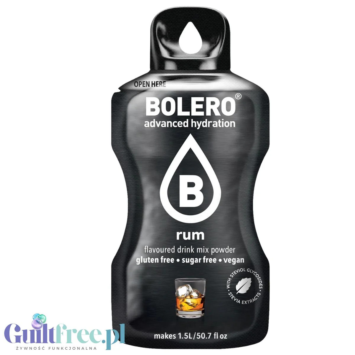 Bolero Drink Rum 9g - saszetka do napojów bez cukru ze stewią,  smak rumowy