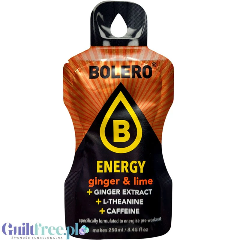 Bolero Energy Ginger & Lime 7g - napój energetyczny bez cukru z ekstraktem z żeń-szenia, L-teaniną i kofeiną