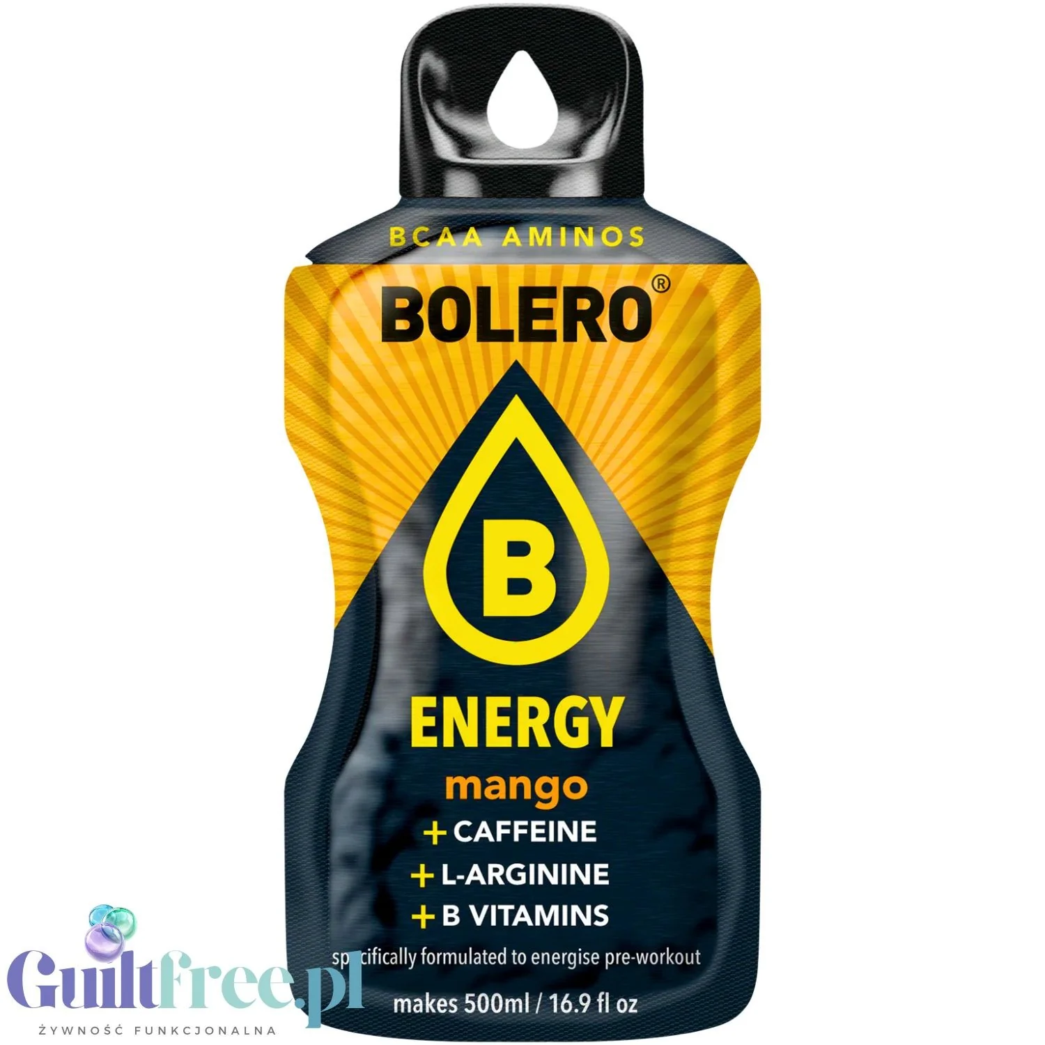 Bolero Energy Mango 14g - napój energetyczny bez cukru z kofeiną, L-argininą i witaminami z grupy B