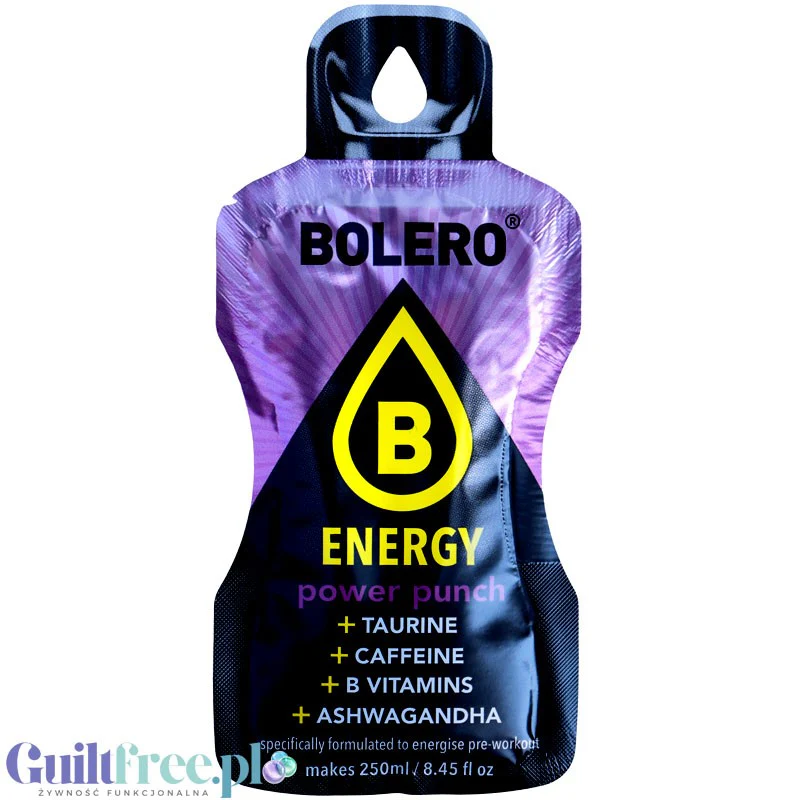 Bolero Energy Power Punch 7g - napój energetyczny bez cukru z tauryną, kofeiną, ashwagandą i witaminami B